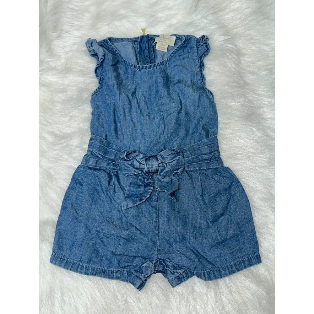 Kate Spade New York Girls Denim Romper Ruffle Shoulders Bow Waist
